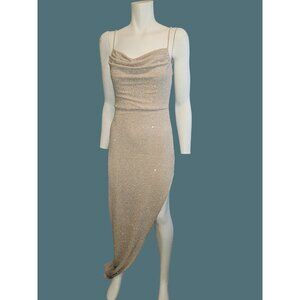 Windsor Ivory & Silver Glitter Cowl Neck Sleeveless High Slit Gown Women Large